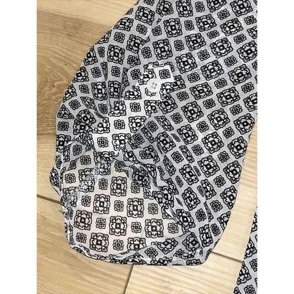 AB Studio Sheer Button Up Blouse Womens L Black and White Roll Tab Long Sleeve - Picture 4 of 6